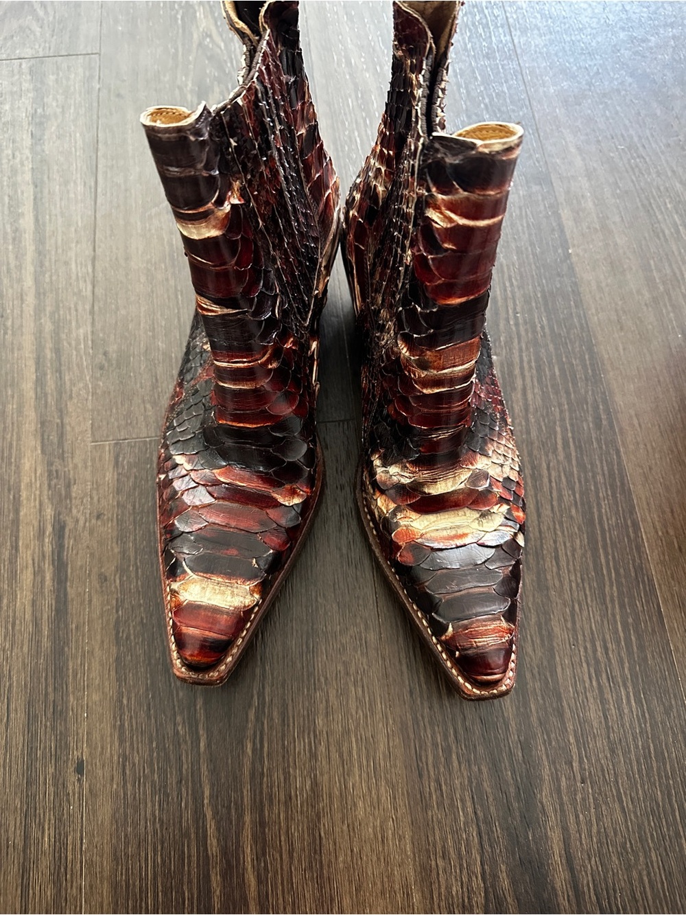 Women's Pointed Exotic Leather Ankle Boots in Burgundy